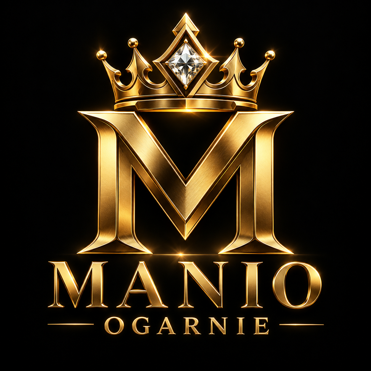 MANIO OGARNIE — złote M z koroną i diamentem